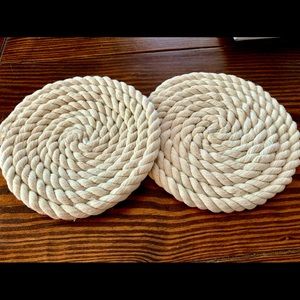Boho Ivory Braided Rope Hot Pads Set - Handmade